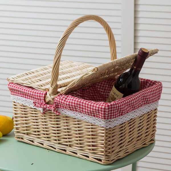 Sturdy Woven Basket HOTSELLING snack bread storage basket Picnic Basket ins 野餐篮子 Picnic Container moon cake fruit basket egg gate crab basket ♒Rattan picnic basket portable basket ins pastoral fruit basket with lid bamboo basket shopping basket stor