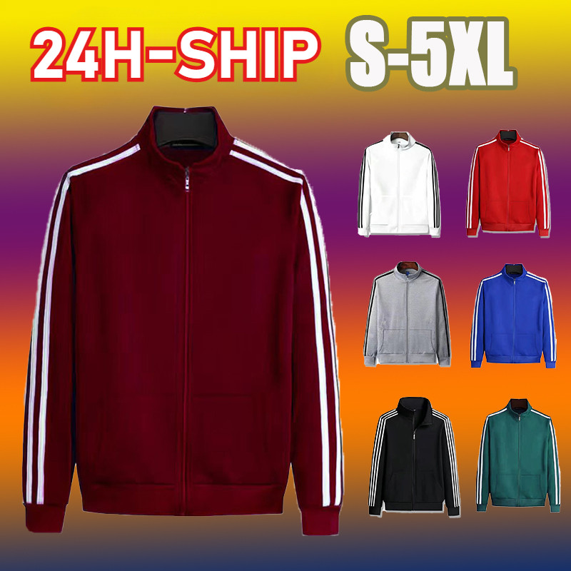 8 Colors Coat Men Three Bar Jacket Men's Hoodie Stand Up Collar Sports Jacket Customized Autumn and Winter Red Work Group Uniform