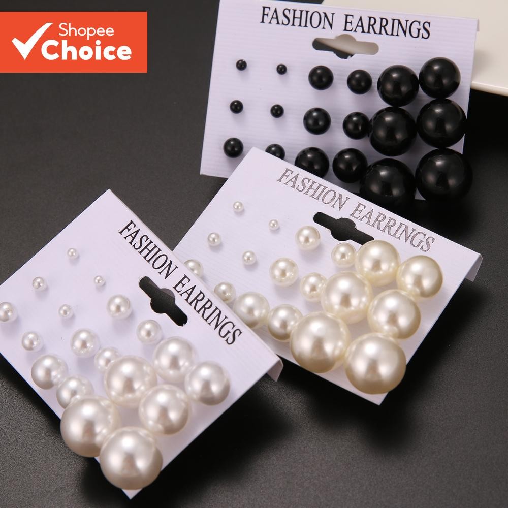 12Pairs Pearl Stud Earrings Fashion Minimalist Classic Set Versatile Jewelry Collection