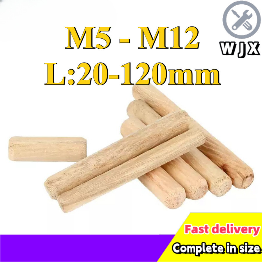 Dowel Pin/Wood Dowel Pin Wood Plug Wood Pin/Round Wooden Stick Wood Dowel DIY Arts Craft/Kayu Spin Sambung M5/M6/M8/M10/M12 (WJX-RM-MY-w)