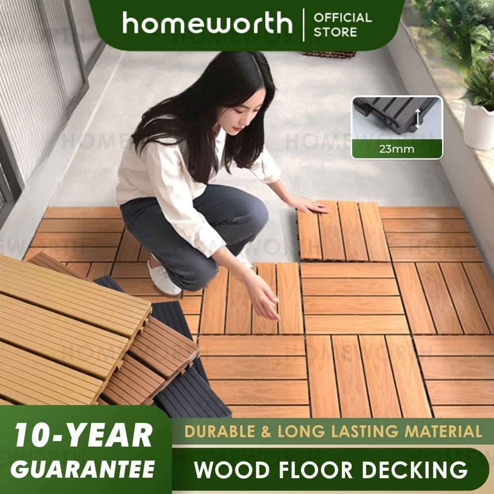 HOMEWORTH Wood Floor Decking Garden Decoration WPC Flooring Tiles Wooden Decking Outdoor Lantai Papan Kayu Easy Install
