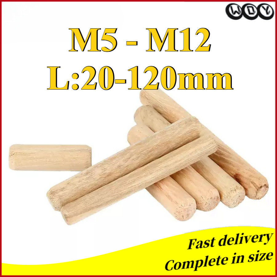 Dowel Pin/Wood Dowel Pin Wood Plug Wood Pin/Round Wooden Stick Wood Dowel DIY Arts Craft/Kayu Spin Sambung M5/M6/M8/M10/M12 (WDY-RM-MY-y)