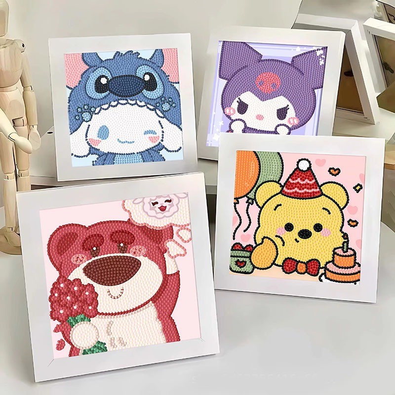 DIY Diamond Painting Kids Cute Cartoon Kuromi Sanrio Melody Toys Children's Handmade Painting with Frame Creative Girl