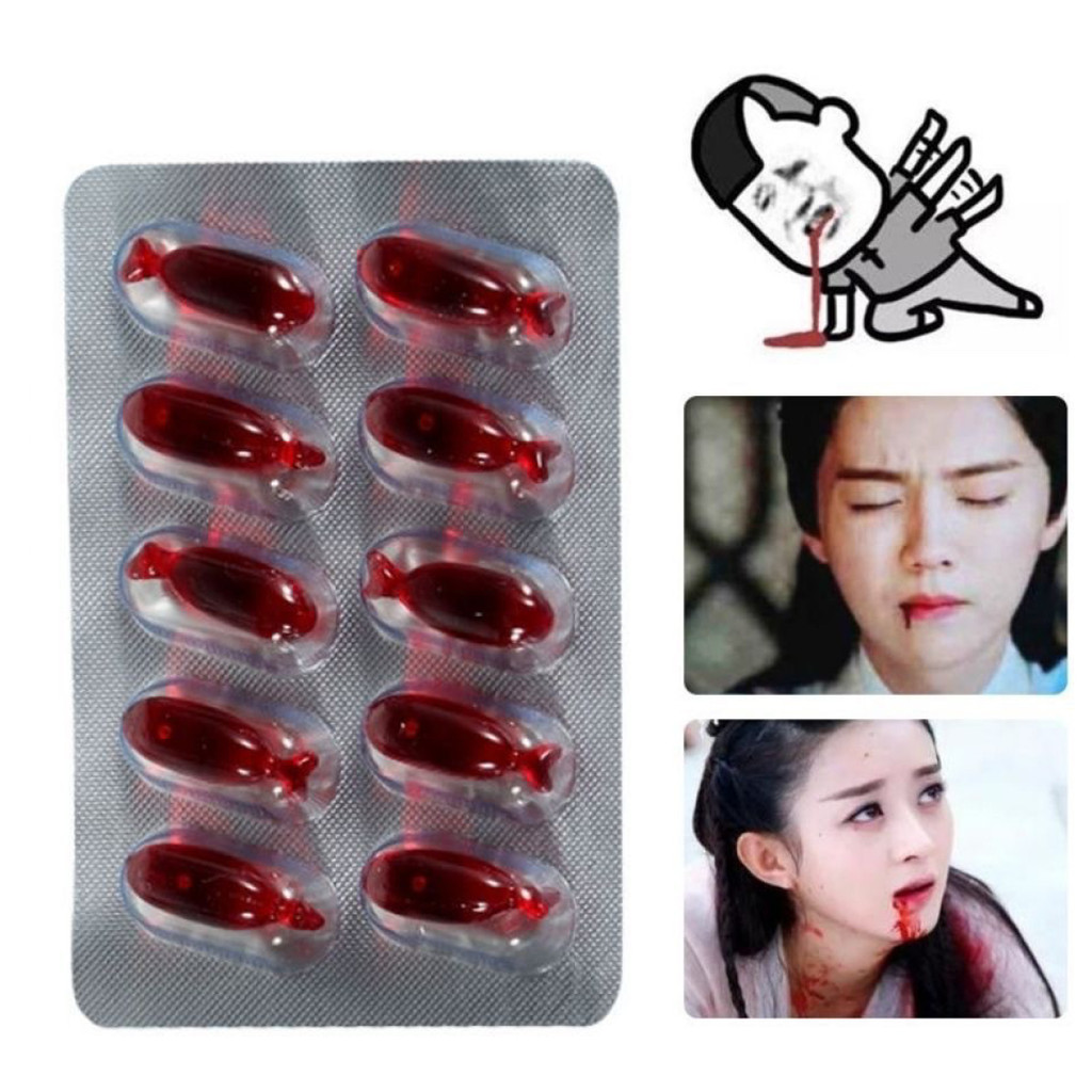 10Pcs Fake Blood Pills Safe Harmless Capsules Creativity Simulation Actor Make-up Props Halloween Supplies