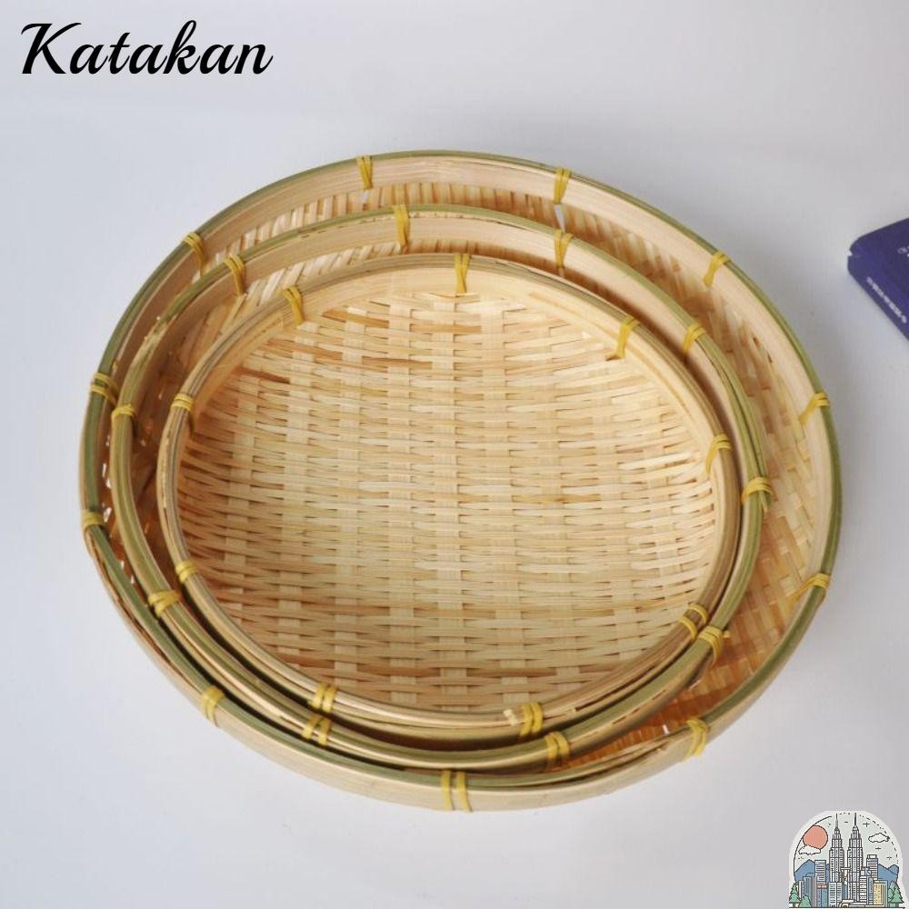 KATAKAN Wicker Bread Basket, Bamboo Round Woven Bamboo Tray, Handmade Woven Bamboo Woven Basket Kitchen