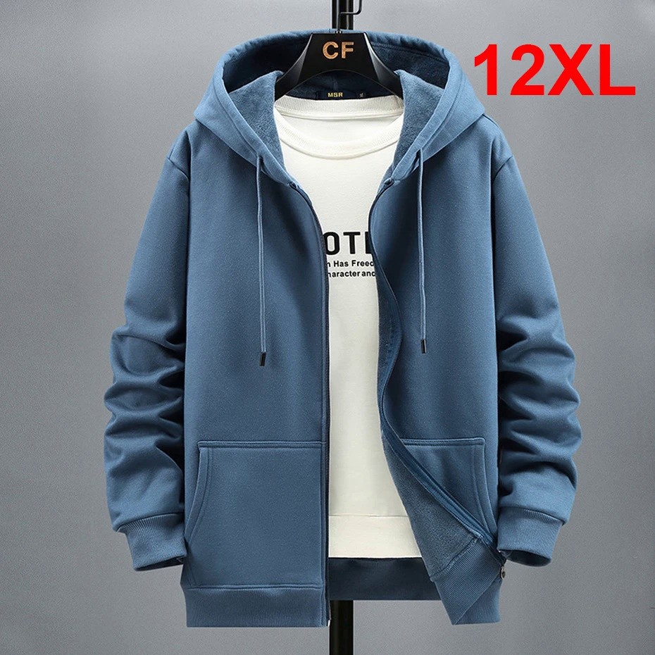 Durable Essential ASFLY Plus Size 10XL 12XL Hoodie Men Autumn Winter Fleece Hoodies Solid Color Zipper Up Big Men's C... - Image 5