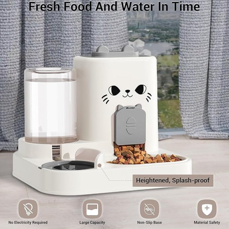 Automatic 2in1 Feeder Food Water Pet for Dog Cat Bowl Neck Protect