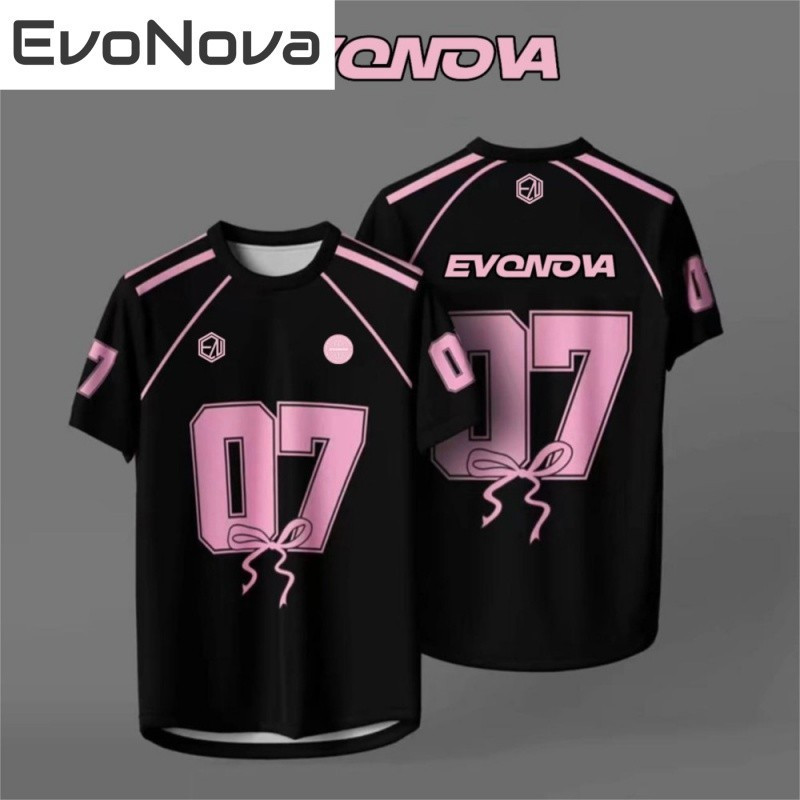 Coquette Ribbon EvoNova Coquette Jersey Custom Name Pink Bow Microfiber Jersey T Shirt Short Sleeve Sport Retro Collar Quick Dry Baju Unisex