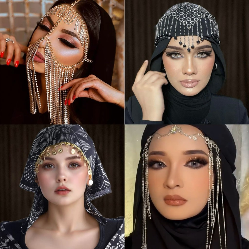 Malaysia Ready Stock Arab Luxury Crystal Tassel Forehead Chain Wedding Party Headwear