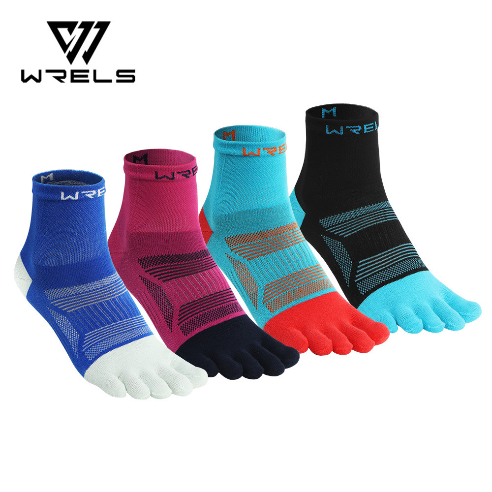 WRELS Sports Socks Five-Finger Mid-Cut Colorful Pure Cotton Running Quick-Drying Breathable#WZ1013