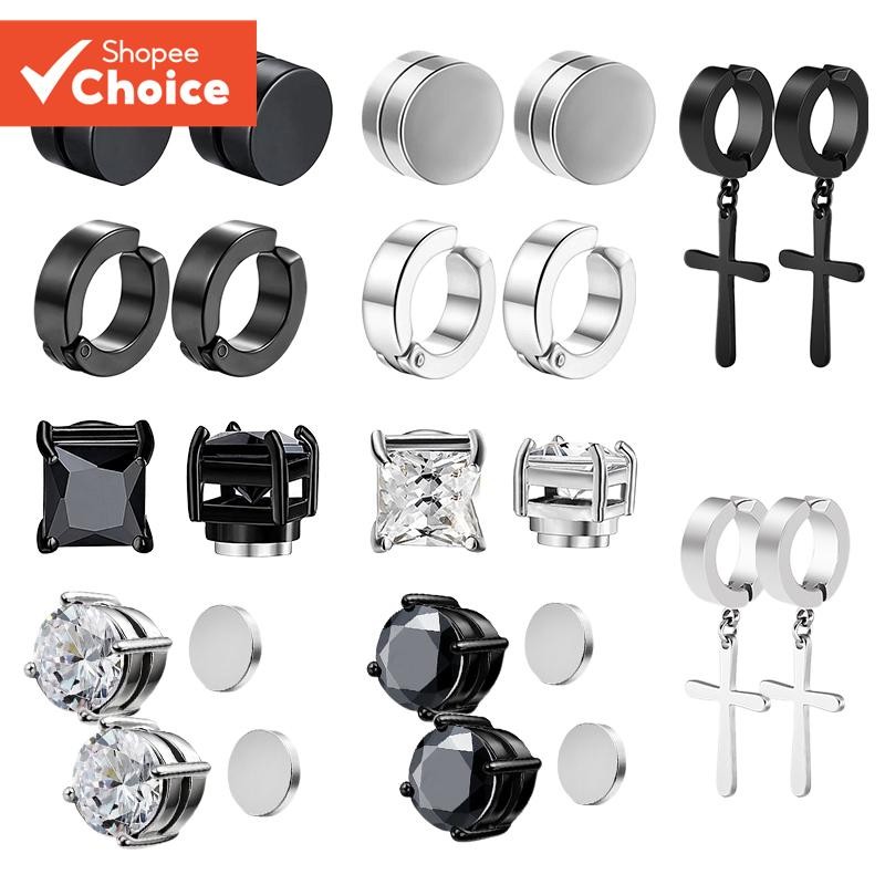 Cool Guy Stainless Steel Clip Earrings Non-Piercing CZ Zircon Punk Magnetic Jewelry for Men Women
