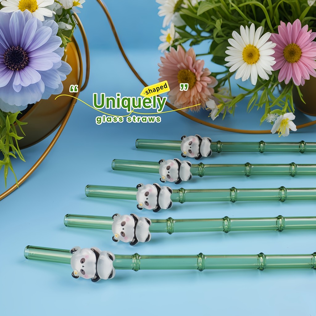 现货秒发    3/2pcs, glass straws reusable glass, glass straws with charms, glass straws, Panda& Bamboo glass straw set, glass straws for 20oz tumbler, Cute glass straws with bubble
