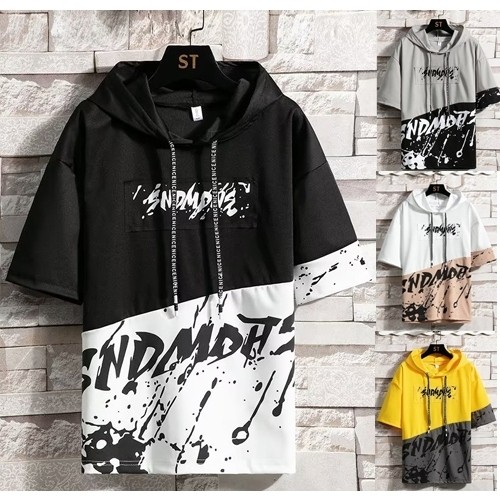 Quality Durable Short Sleeve t-Shirt Men Summer New Style Trendy ins Splash Ink Hooded Fake Sweatshirt Ice Silk Stree... - Image 5