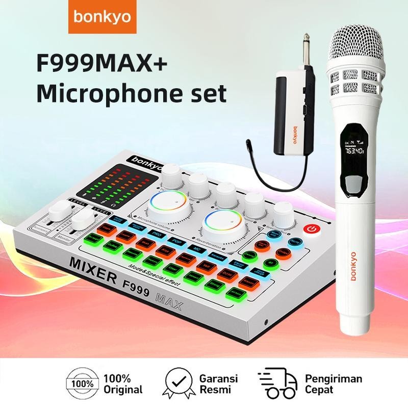 White F999Max Soundcard + Wireless Microphone Full Set - Bluetooth Live Sound Card and Audio Mixer for Live Broadcasting