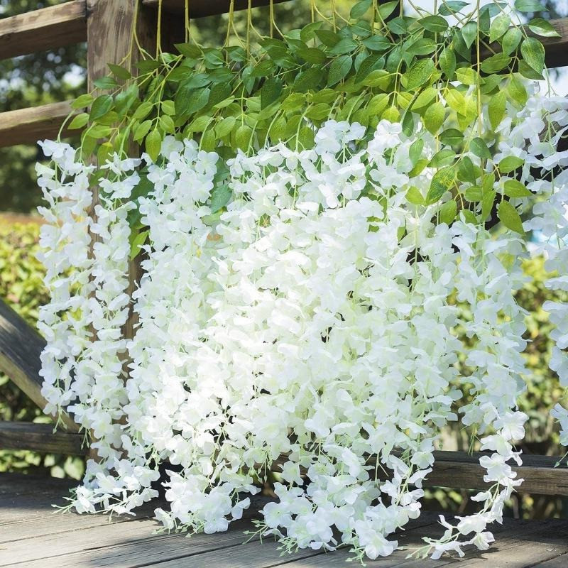 Raya 3 Branches Wisteria Artificial Flowers with Leaves Rattan | Fake Flower Vine Hanging for Wedding Decor | Home Decor