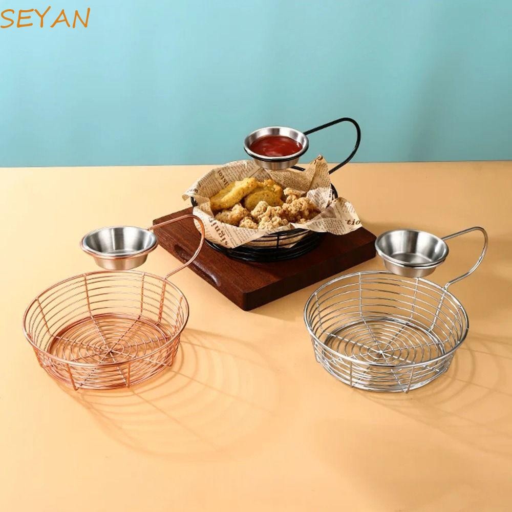 SEYAN Creative Snack Plate, Hanging Sauce Cup Stainless Steel French Fries Basket, Practical Lightweight Sturdy Portable Kitchen Food Organizer Fried Chicken Wings