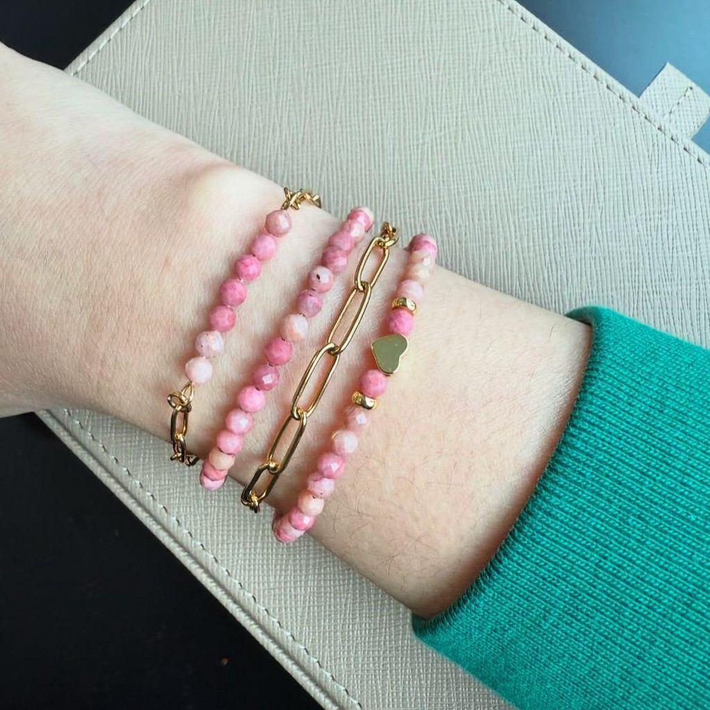 Rhodonite Crystal Bracelet Self Worth Forgiveness Natural Stone Stainless Steel Copper Plated Anti Tarnish