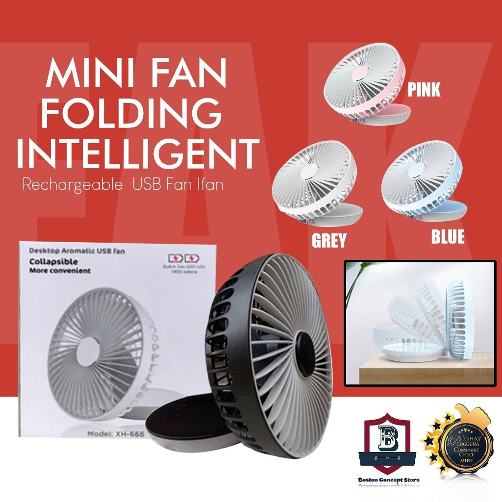 Rechargeable Fan Mini Fan Folding Desktop Fan (6inch) Aromatic Mini Fan USB Fan Kipas Mini USB Fan Ifan XH666 Kipas Kuat