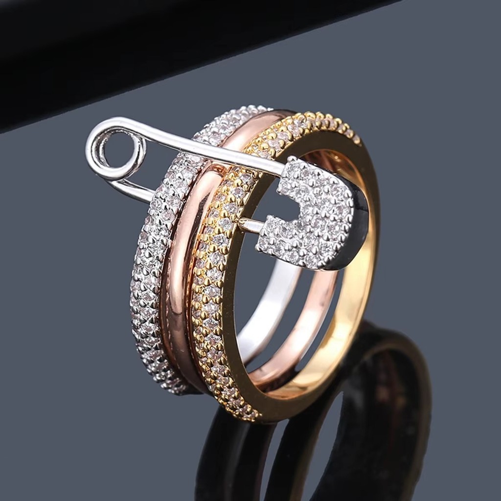 New Style Unique Unique Micro-Inlaid Zircon Pin Ring Fashion Light Luxury High-End Jewelry
