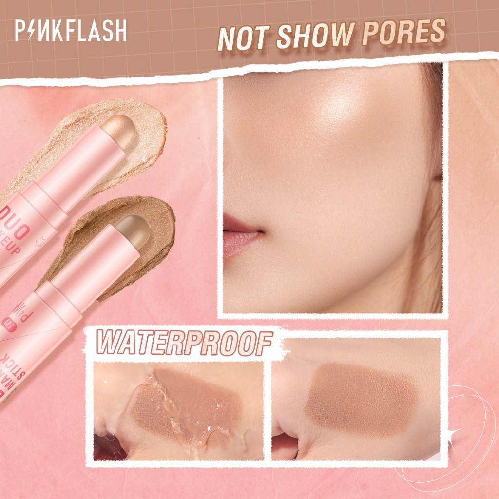 Purpose Essential PINKFLASH Double Shaping Blush Flicker Honey DUO Makeup Stick Bronzer Contour Creamy Smooth Highlig... - Image 5