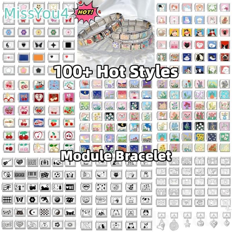 Hot New Love Star Cherry Italian Charm Bracelet Stainless Steel Modules 9mm Bracelet DIY Jewelry Pendant Moon Star Accessories Retro Personality