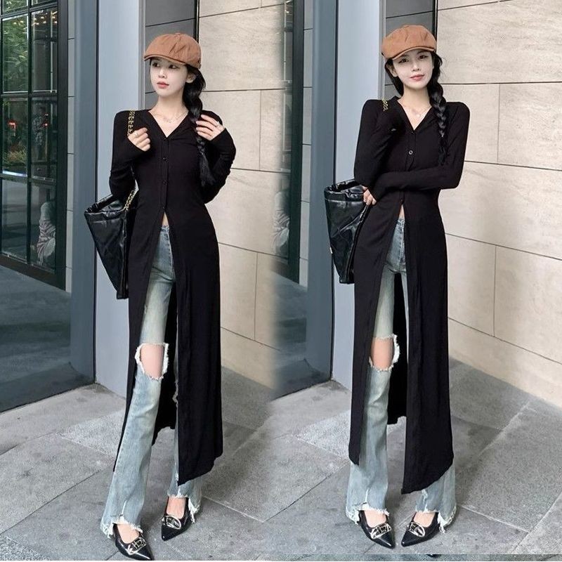 Cold Style Long Ice Silk Cardigan for Women Fashionable and Versatile Lazy and Slimming Top