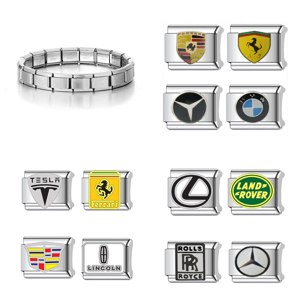 Ins Hot Personalized Bracelet Italian Module Car Logo Stainless Steel Retro Diy Accessories Gift for Men and Women