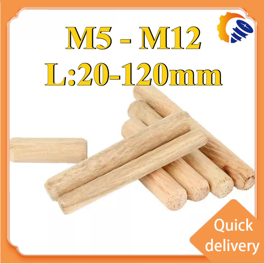 Dowel Pin/Wood Dowel Pin Wood Plug Wood Pin/Round Wooden Stick Wood Dowel DIY Arts Craft/Kayu Spin Sambung M5/M6/M8/M10/M12 (ZQ-RM-MY-1)