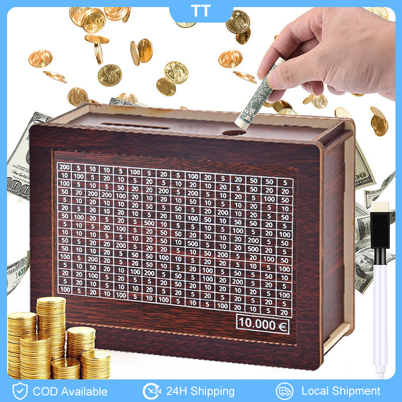 Alkansya Ipon Challenge Coin Bank Reusable Wooden Alkansya Ipon Challenge Creative Money Box