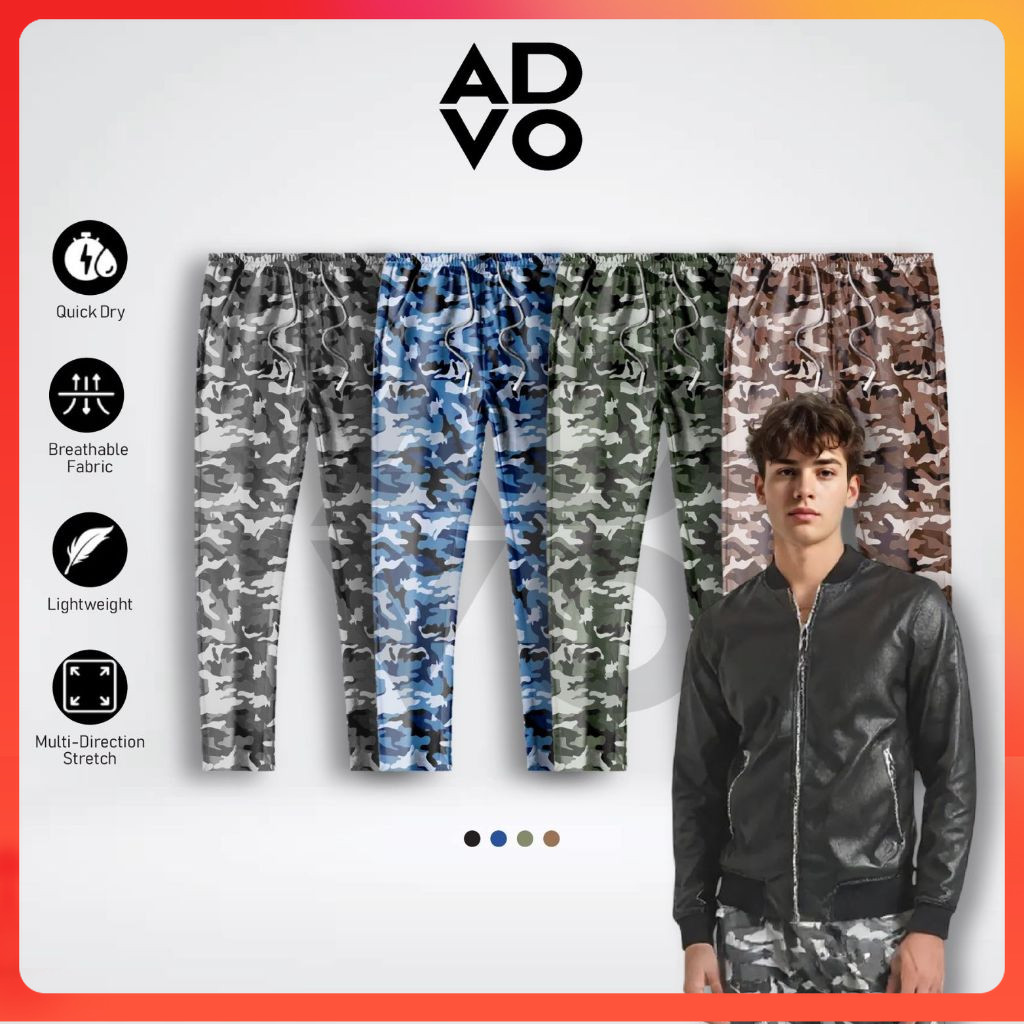 ADVO Camo Long Pants Men Camouflage Polyester Seluar Panjang Lelaki Track Pant Seluar Sukan Sports Running Pocket Jogger