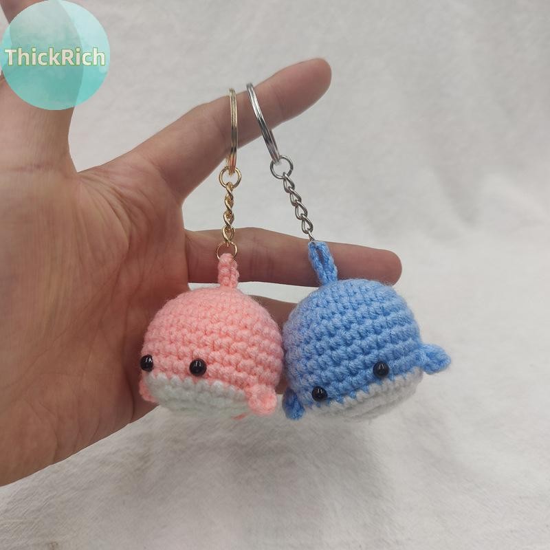 ThickRich Cartoon Little Whale Keychain Hanging Handmade Crochet Pendant Car Bag Accessories DIY Woollen Making Small Toy Ornaments Gift MY