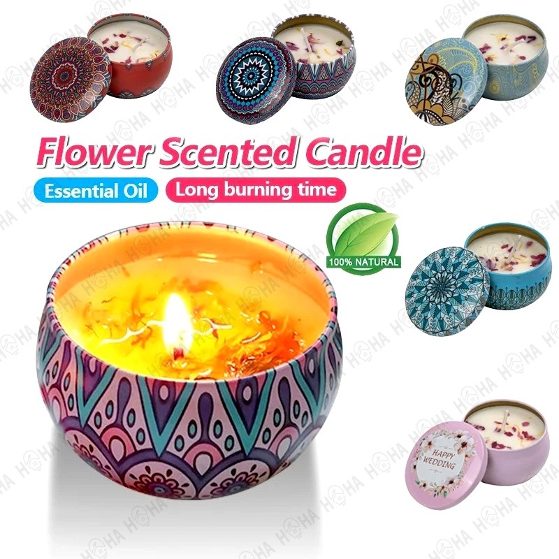 【Promo: RM1.99/pc】Scented Candle Dry Flower Natural Soy Wax Essential Oil Door Gift Lilin Wangi Aroma Candle Birthday