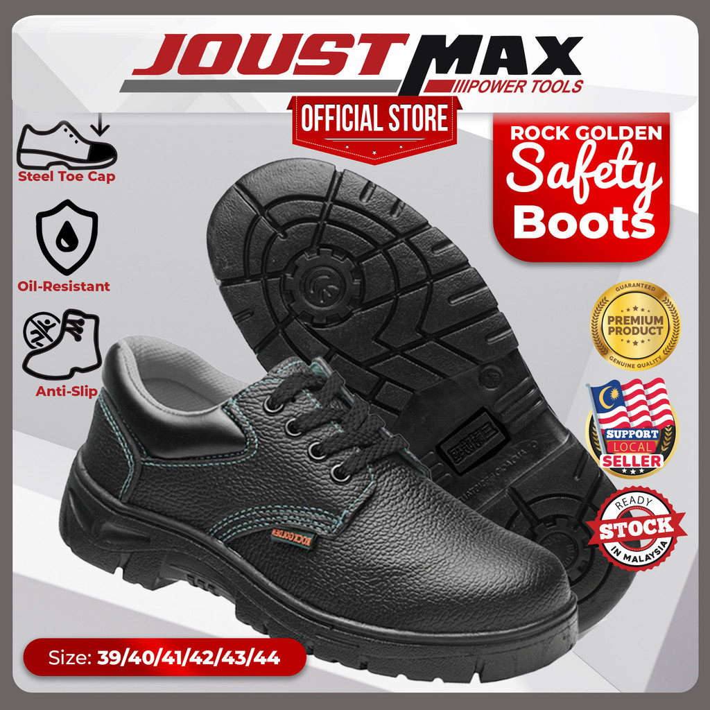 Black Leather Safety Shoes Safety Boots Mens Working Shoes Steel Toe Cap Steel Midsole Kasut Kerja Kilang Rock Golden