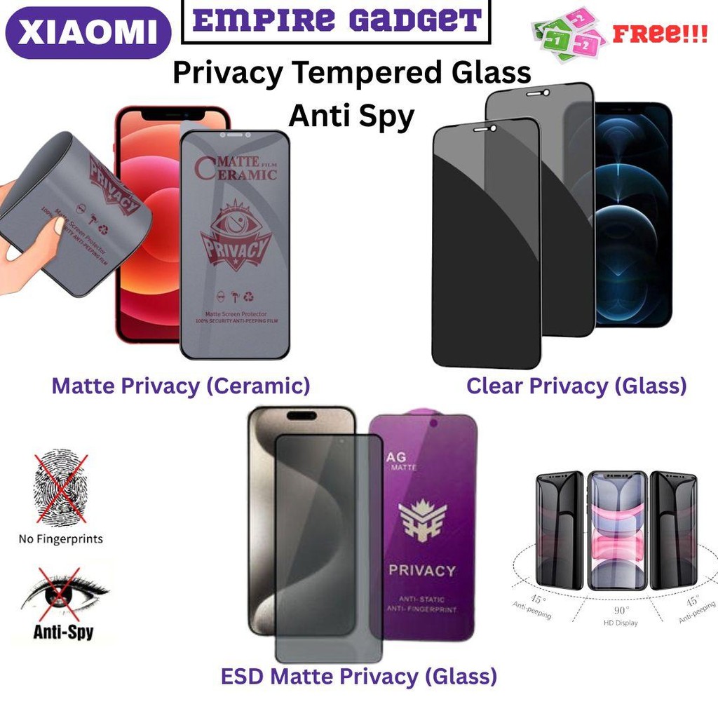 (PRIVACY) SCREEN FOR XIAOMI Mi 15T,14T,13T,12T,11Lite,11T,10T,9T,Pocophone F6,X6 Screen Protector Matte Tempered Glass