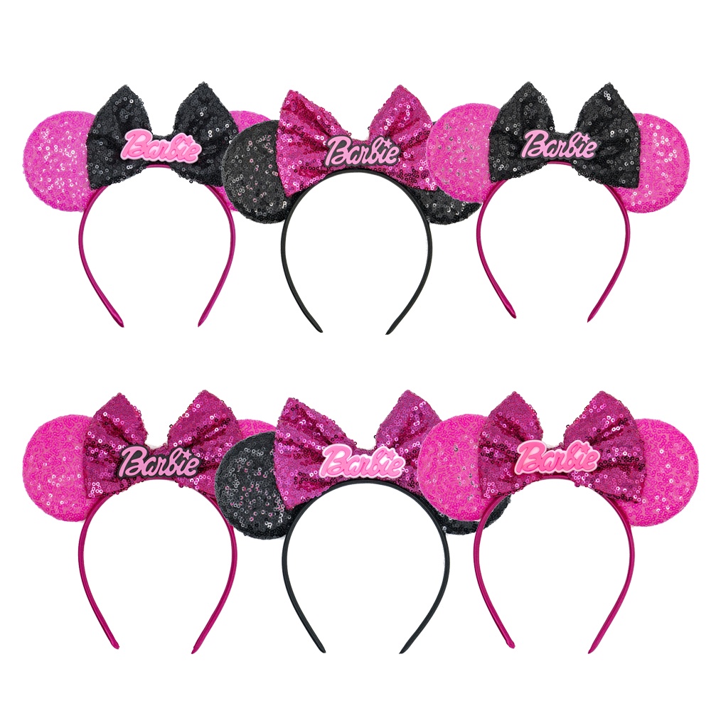 New Disney Minnie Mickey Mouse Barbie Ears Headband Sequins Bow Hairband For Girls Children adult