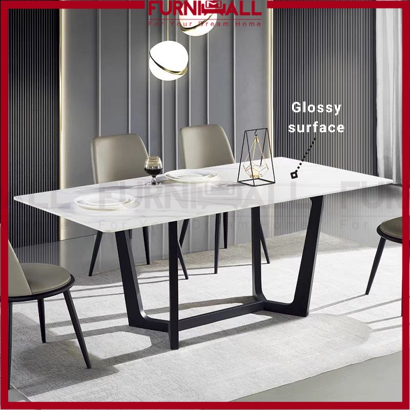 FURNIMALL 7555 Sintered Stone Modern Dining Table / Ceramic Table / Ceramic Meja Makan/Italian Style marble table 岩板餐桌