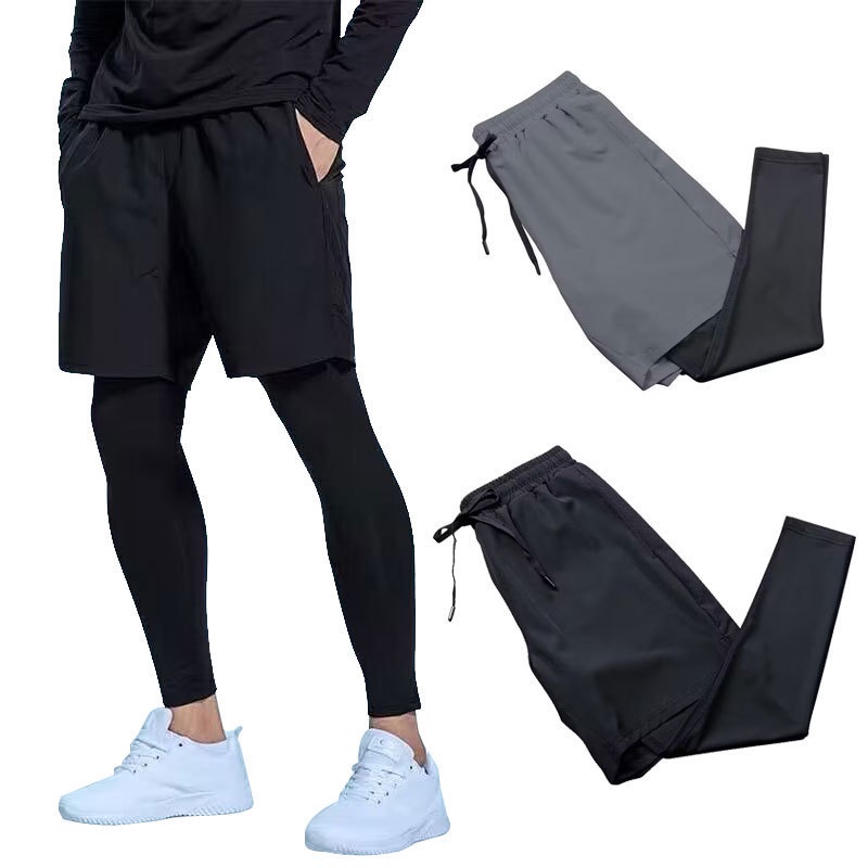 M-5XL gym fake two sweatpants men quick dry basketball training fitness running casual pants seluar sukan jogger pants men seluar sukan lelaki