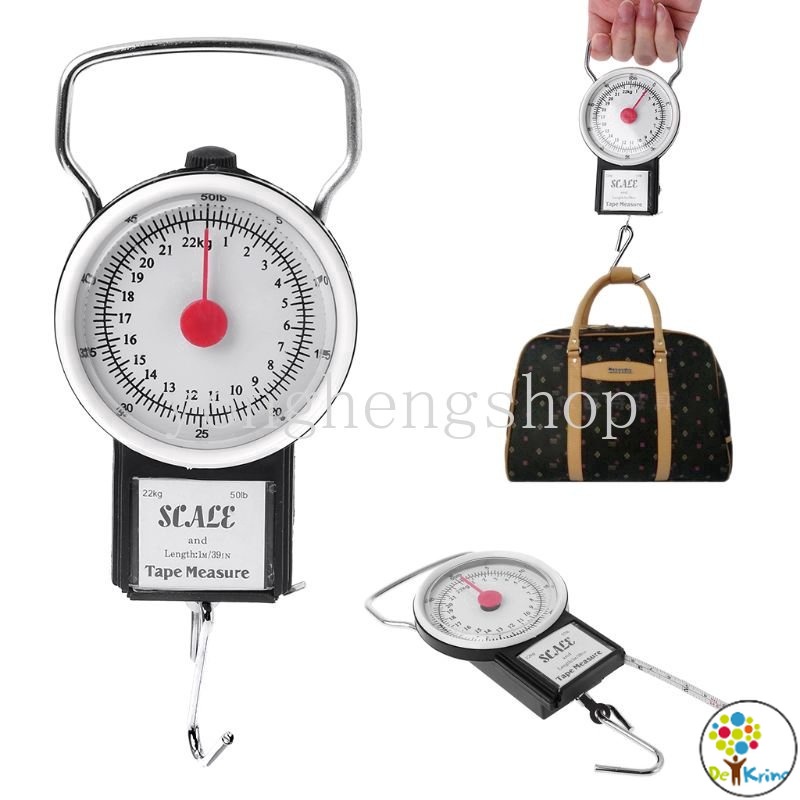 DK 22kg/50lb Portable Hanging Scale with Measuring Tape Fish Hook Spring Balance Luggage Weighing Scale Handheld Scales