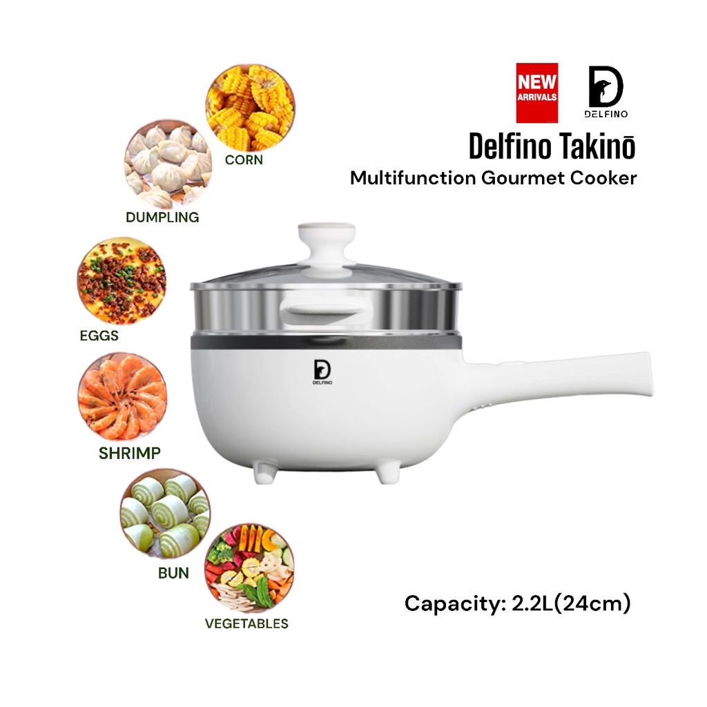 Delfino Takinō Minichef Electric Cooker 5 Pcs Set Multifunctional Upgraded Non-Stick Hot Pot (24cm)