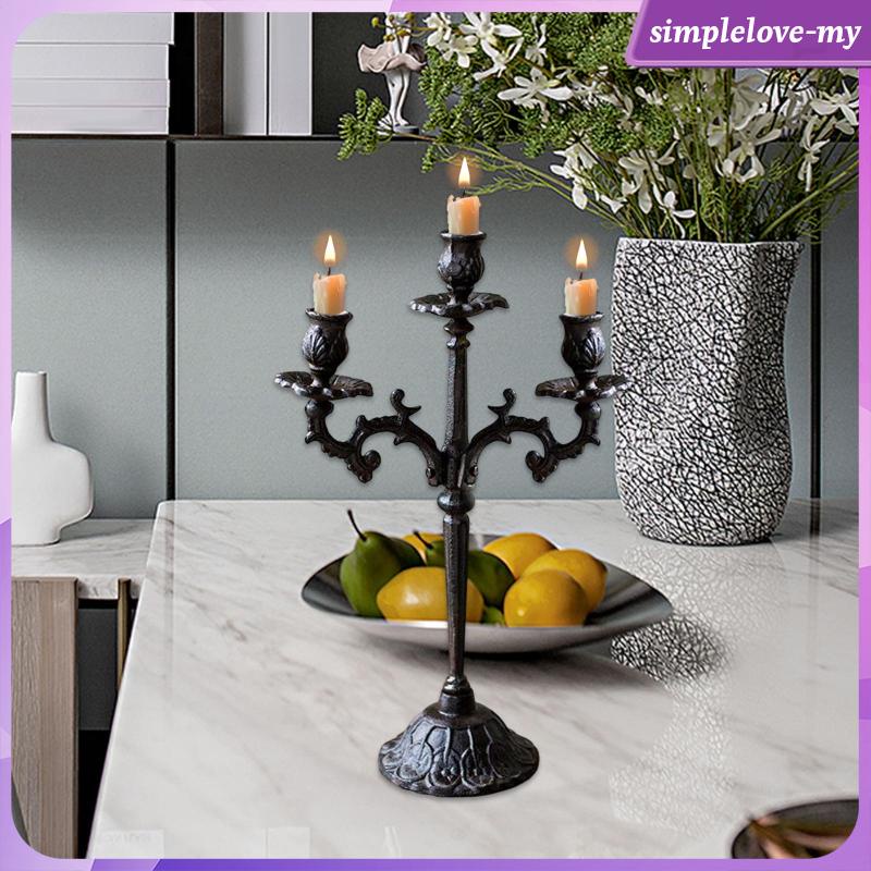 [SimpleloveMY] Metal Candelabra Rustic Centerpiece Traditional Cast Iron Candle Holder Romantic