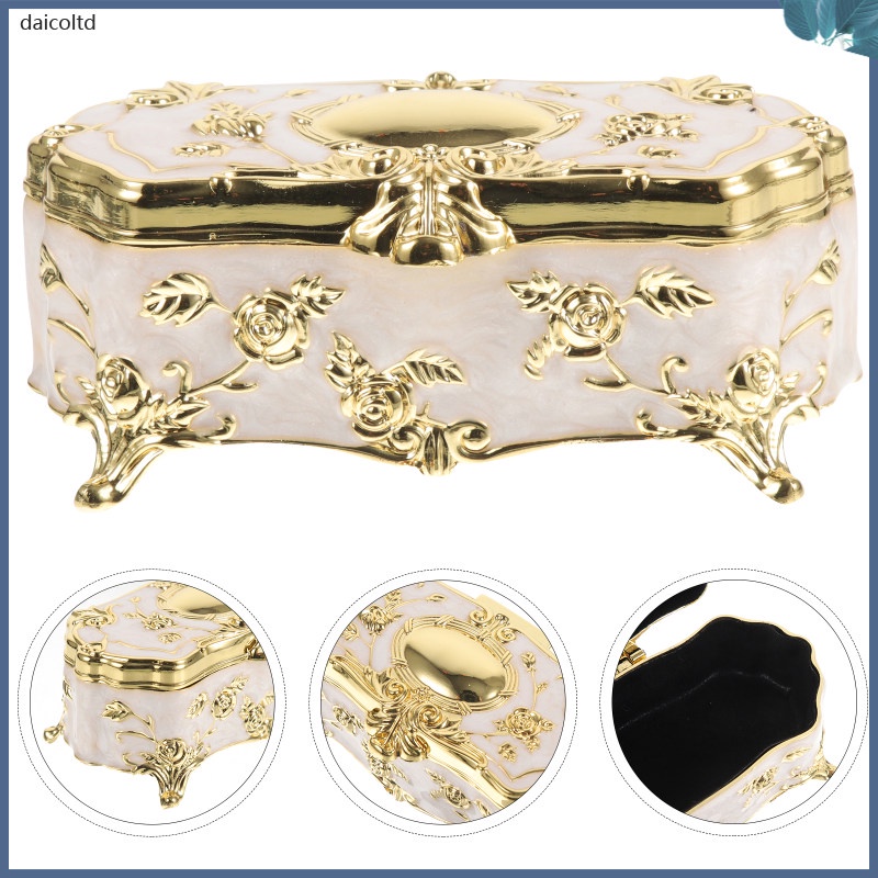 Metal Trim Household Decor Jewelry Box Vintage Case Trinket Keepsake Chest Ring Supplies Earring Storage daicoltd