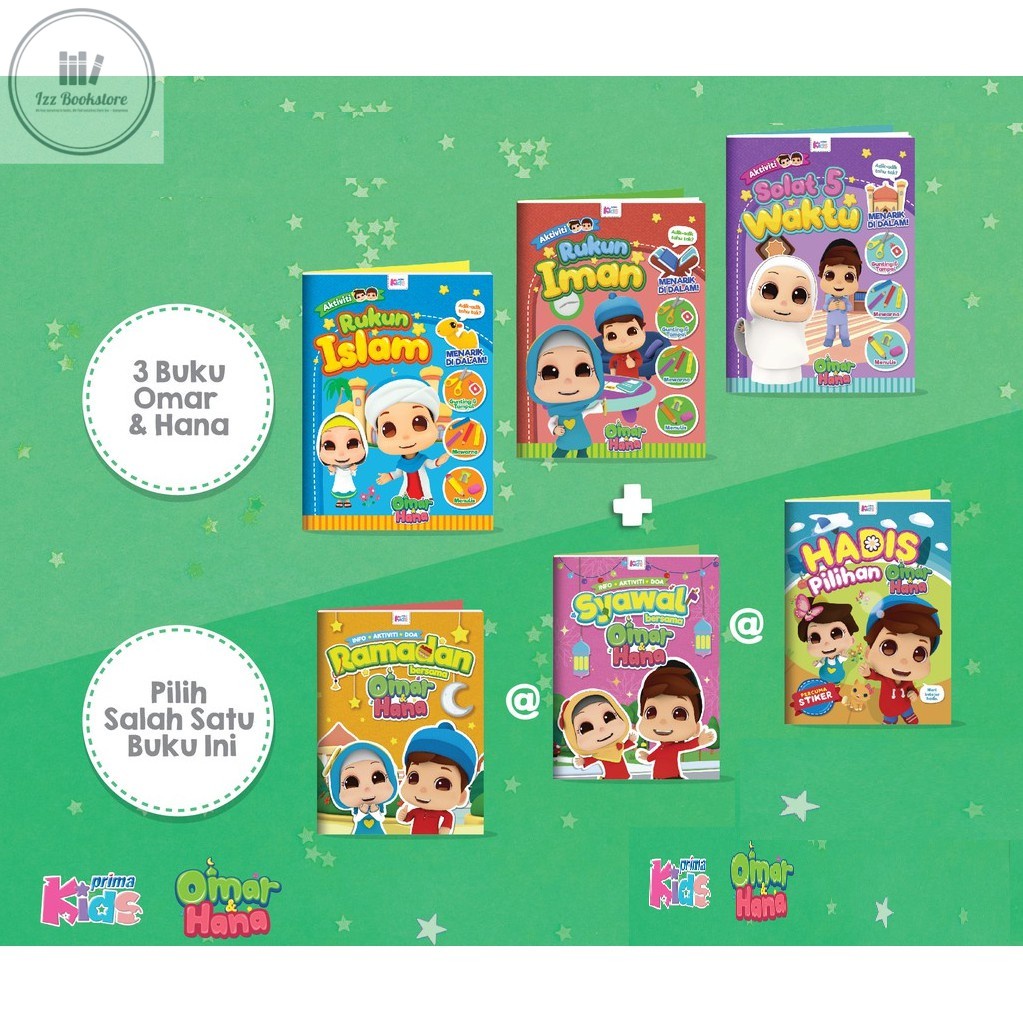 [KK] KIDS PRIMA Buku Aktiviti OMAR & HANA Rukun Iman, Rukun Islam, Solat 5 Waktu, Syawal, Ramadan, Hadis Pilihan