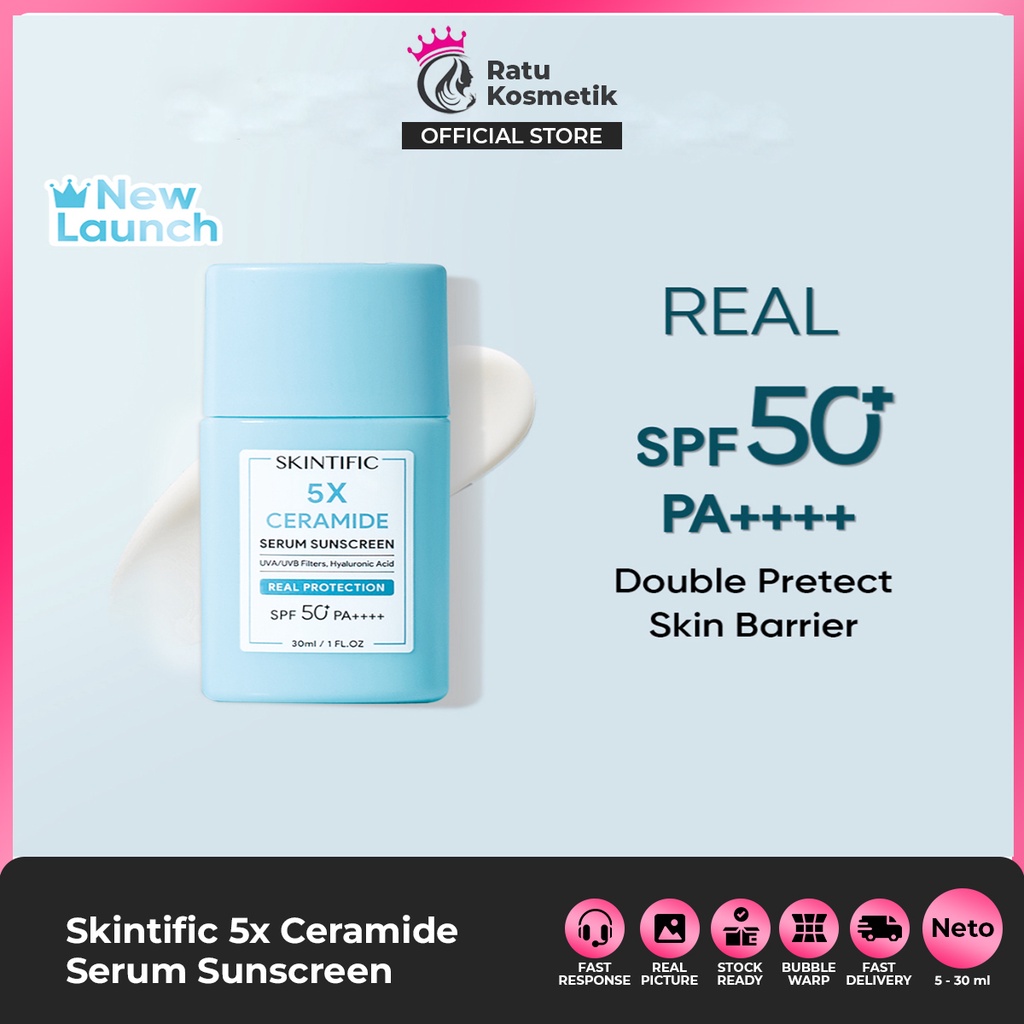 Skintific Sunscreen 5X Ceramide Serum Sunscreen Stick SPF50 Skincare Sunblock 5ml 30ml For Skin Barrier Protect Damaged Oily Acne-Prone Skin