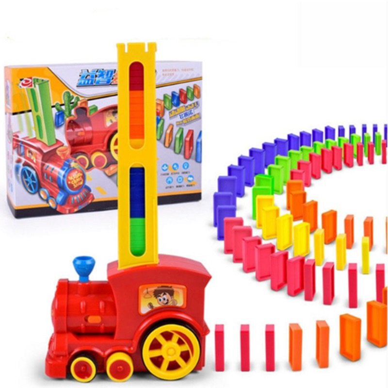 Essential Versatile Automatic Domino Brick Laying Toy Train Car Set Bridge Bell kit Colorful Plastic Dominoes Block D... - Image 2