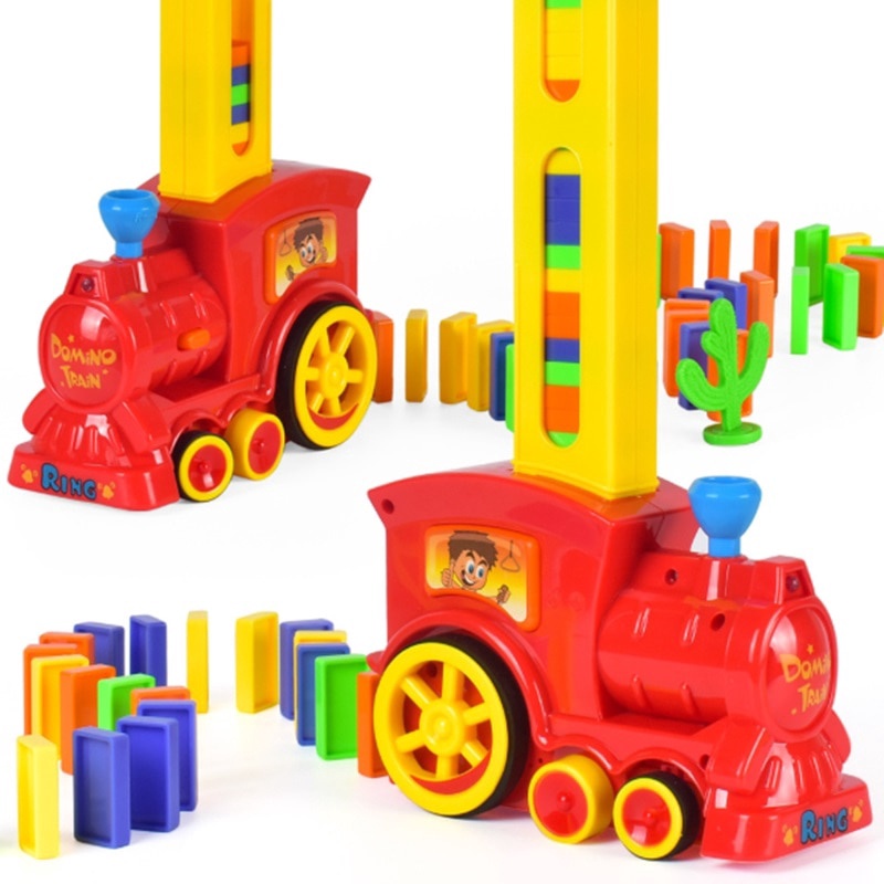 Essential Versatile Automatic Domino Brick Laying Toy Train Car Set Bridge Bell kit Colorful Plastic Dominoes Block D... - Image 3