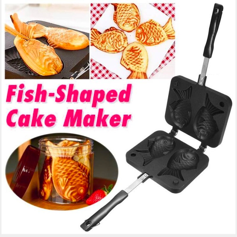 (Ready Stock Malaysia)Waffle Pan Taiyaki Fish Shape Cake Maker Mold Cast with 2 Sided Home Cooking Bakeware Tool