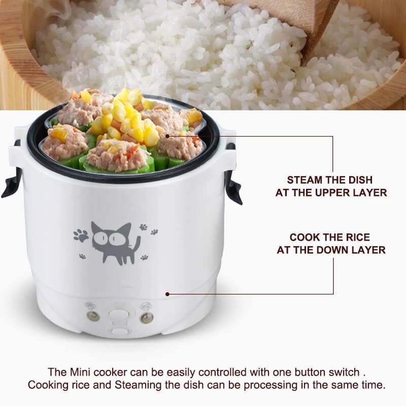 1L Mini Rice Cooker Multifunction Pot Frying Pan Portable Mini Rice Cooker Periuk Nasi Elektrik Mini