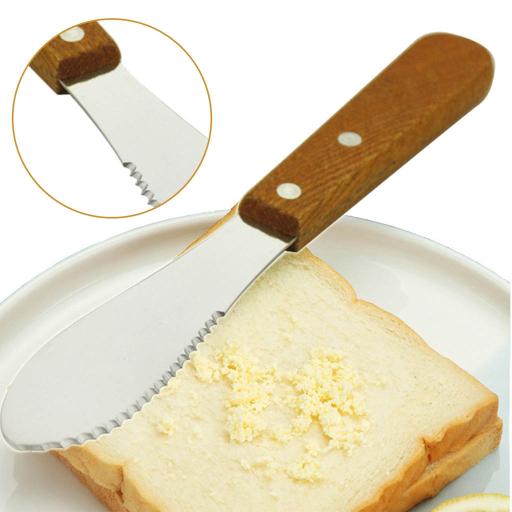 new 1pc Butter Knife Cream Spatula Serrated Stainless Steel Wooden Handle for Pastry Cake DIY Shop Bread Slicer Bagel Slicer