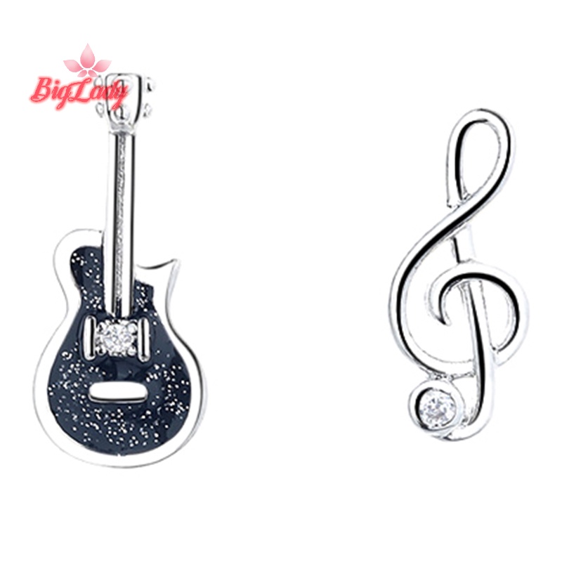 NFPH> 1Pair Simple Asymmetric Treble Clef Guitar Stud Earrings Cute Fashion Musical Note Earrings For Women Girls Music Lovers Gift new