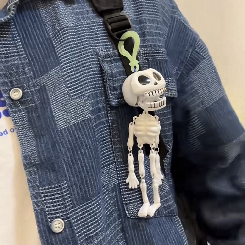 Fun Pull String Skull Keychain Halloween Skull Glow-in-the-dark Skeleton Bag Pendant Decorative Gift